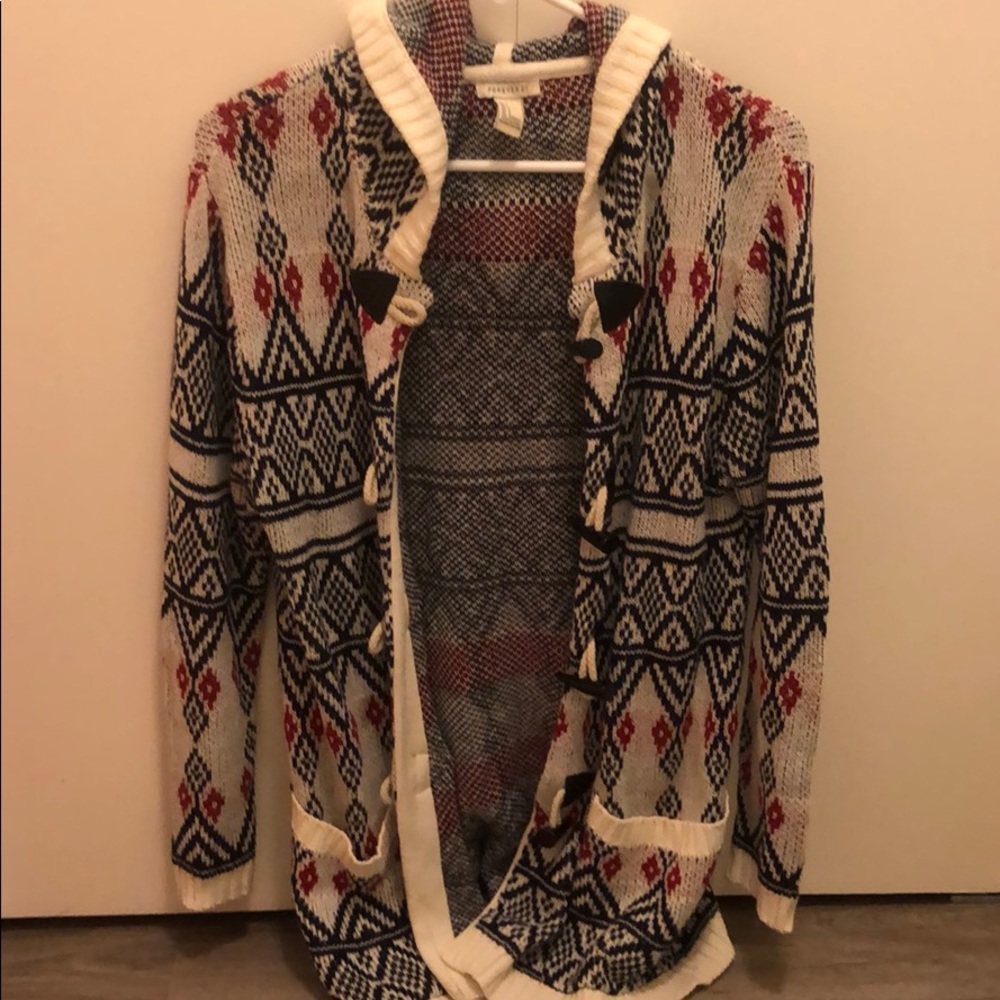 Multicolored cardigan with hood